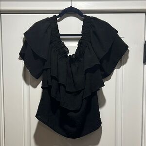 Elegant Black Ruffled Women's Top Size M
